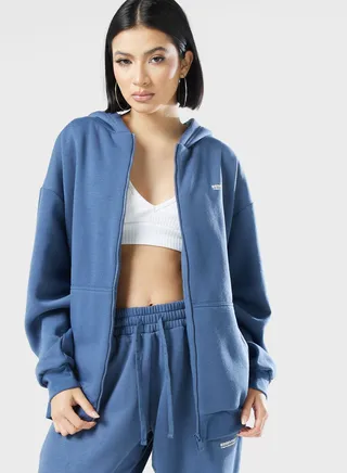 Oversized Space Printed Zip Hoodie