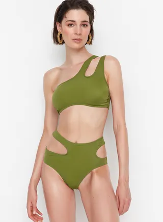 One Shoulder Cut Out Detail Bikini Top