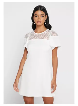 Little Mistress Round Neck Lace Detail Dress