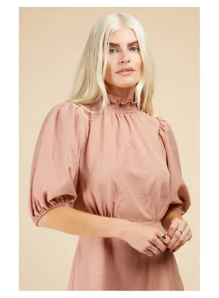 Little Mistress Coral Gingham Midaxi Dress