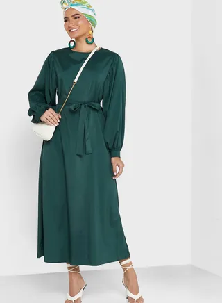 Puff Sleeve Belted Dress