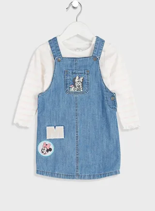 Kids 2 Piece Minnie Mouse Dungaree Dress Set