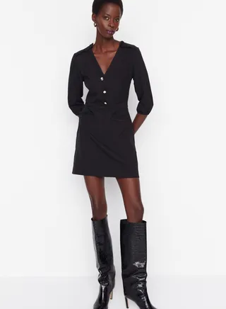 V-Neck Button Detail Dress