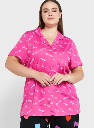 Printed Button Detail Nightwear