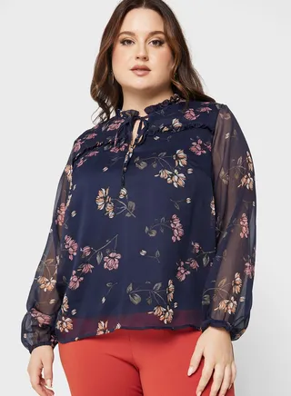 Tie Detail Balloon Sleeve Top