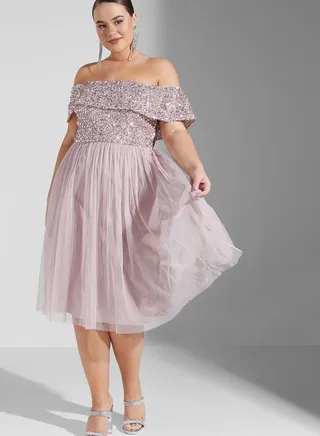 Bardot Sequin Detail Pleated Dress