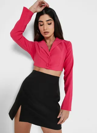 Collar Neck Detail Cropped Blazer
