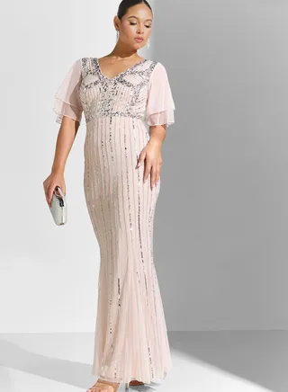 Embellished Flared Sleeve Tiered Dress