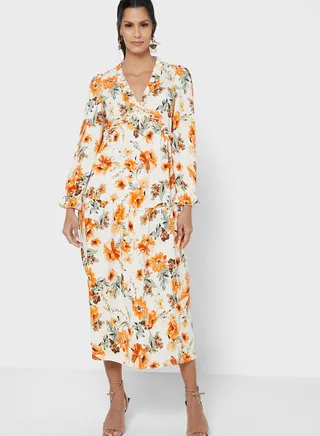 Deep Neck Printed Dress
