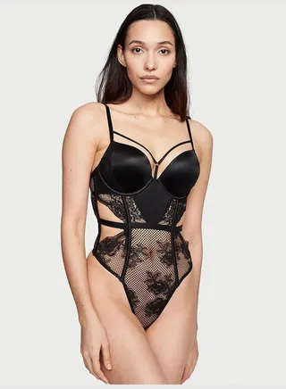 Bombshell Fishnet Floral Teddy