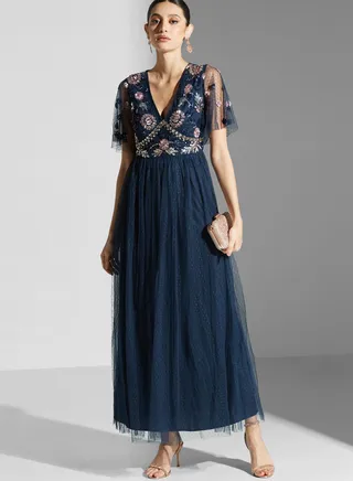 Embellished Plunge Neck Dress