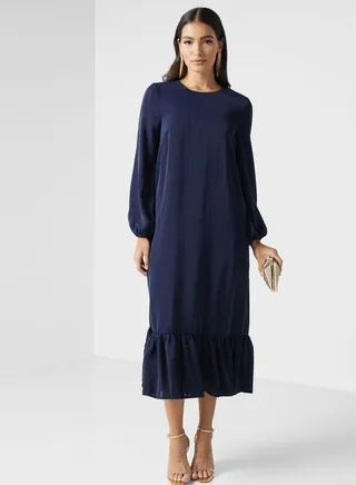 Balloon Sleeve Ruffle Dress