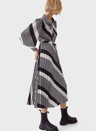 Belt Detail Printed Button Down Dress