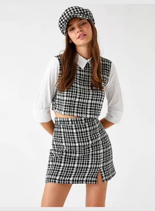 Tweed Mini Skirt Slit