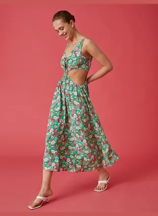 Maxi Floral Dress Cut Out Detail