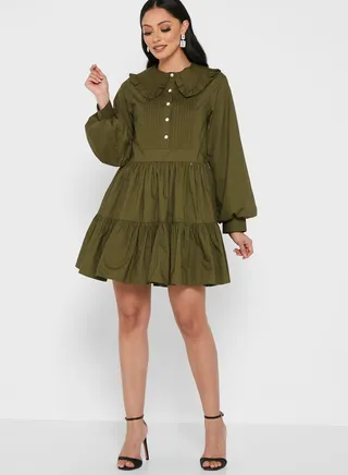 Wide Sleeves Pleated Dress