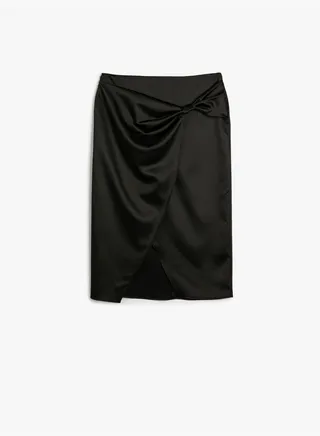 Satin Midi Skirt Envelop Knot Detail