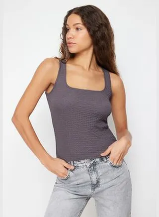 Anthracite Halter Neck Textured Flexible Knitted Undershirt