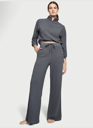 Double Waffle Knit Wide-Leg Pants