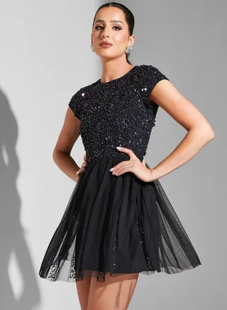 Hadia Ghaleb Sequined Dress With Tulle