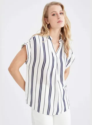 Regular Fit Striped Short Sleeve Blouse