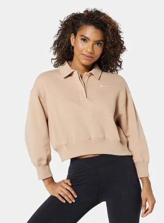 Fleece Crop Polo Sweatshirt
