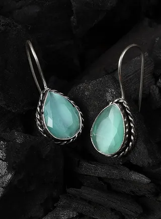 Silver Plated Designer Stone Drop Earrings
