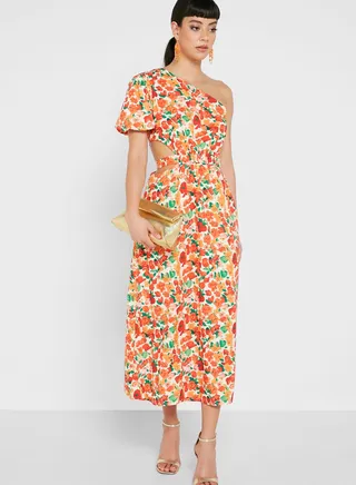 Printed One-Shoulder Dress