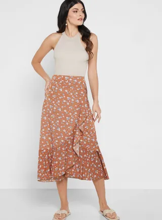 Ruffled End Printed Skirt