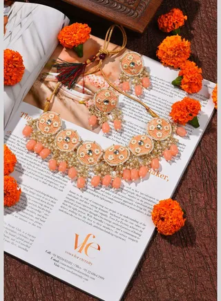 Gold Plated Designer Stone Beaded Necklace and Earring Set