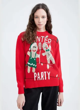 New Year Woman Crew Neck Long Sleeve Tricot Pullover