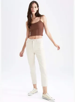 Woman Slim Mom Woven Trousers