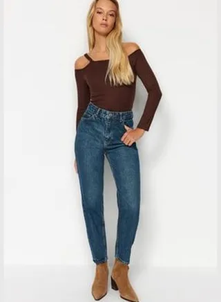 Blue High Waist Mom Jeans TWOAW24JE00088