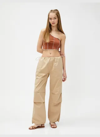 Pocket Detail Elastic Waist Parachute Trousers