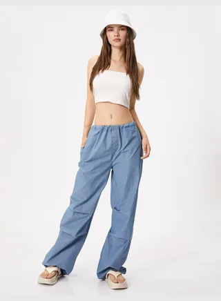 Cotton Elastic Waist Parachute Denim Trousers