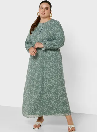 Balloon Sleeve Floral Print Dress