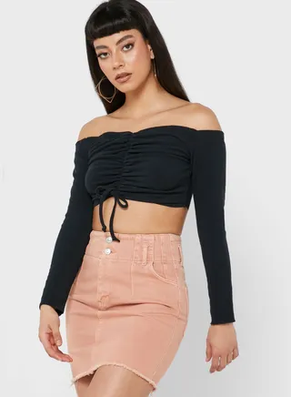 Bardot Ruched Crop Top