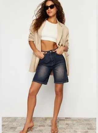 Dark Blue More Sustainable Pale Effect Vintage Denim Shorts & Bermuda
