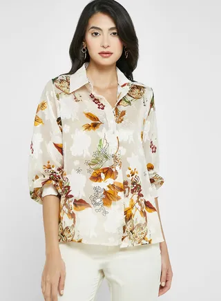 Printed Floral Motif Textured Shirt