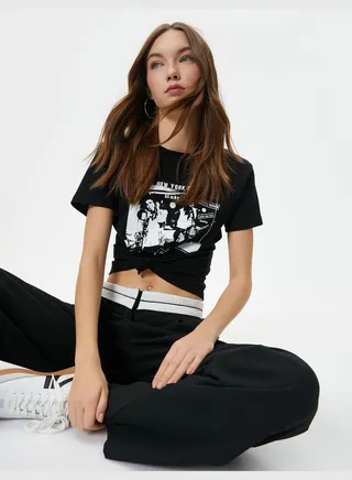 Music Themed Printed T-Shirt Short Sleeve Crew Neck Cotton