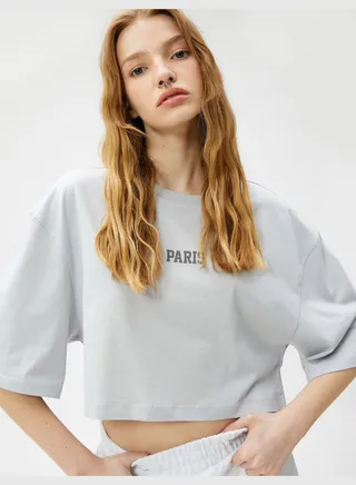 Crop Short Sleeve Crew Neck Cotton T-Shirt