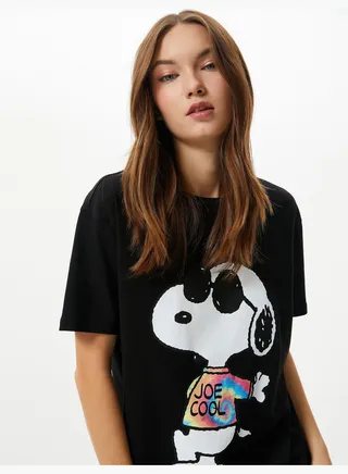 Snoopy T-Shirt Licenced Printed Short Sleeve Crew Neck Cotton