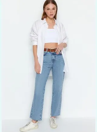 Light Blue High Waist Straight Jean TWOSS24JE00054