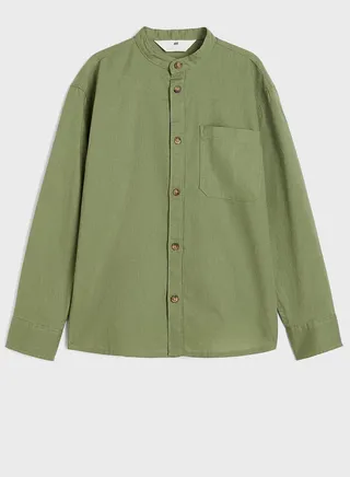 Kids Essential Linen Blend Grandad Shirt