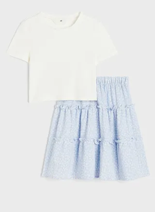 Kids Essential Top & Printed Skirt Set
