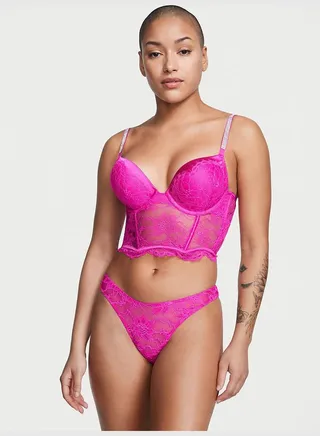 Shine Strap Cutout Back Lace Thong Panty