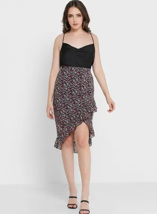 Ruffle Trim Wrap Skirt