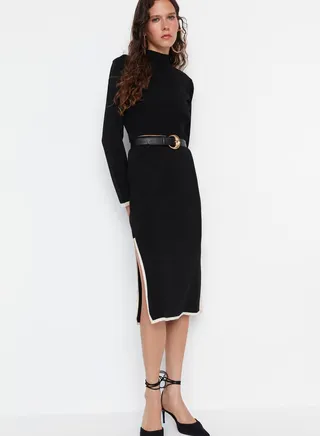 High Neck Knitted Top & Midi Skirt Set