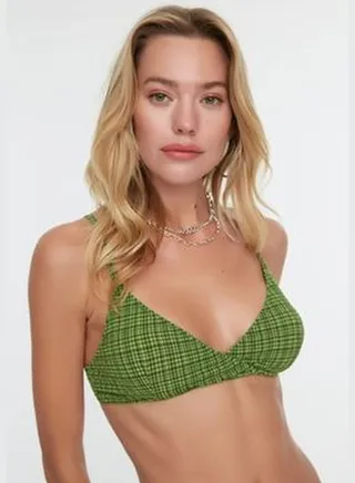 Green Gingham Textured Triangle Bikini Top TBESS21BU0141