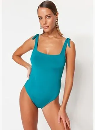 Petrol Square Neck Tie Normal Leg Swimsuit TBESS23MA00278